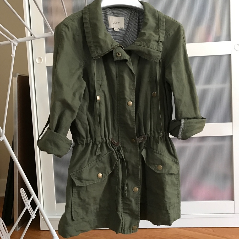 Petite Olive Green Ann Taylor LOFT Utility Jacket